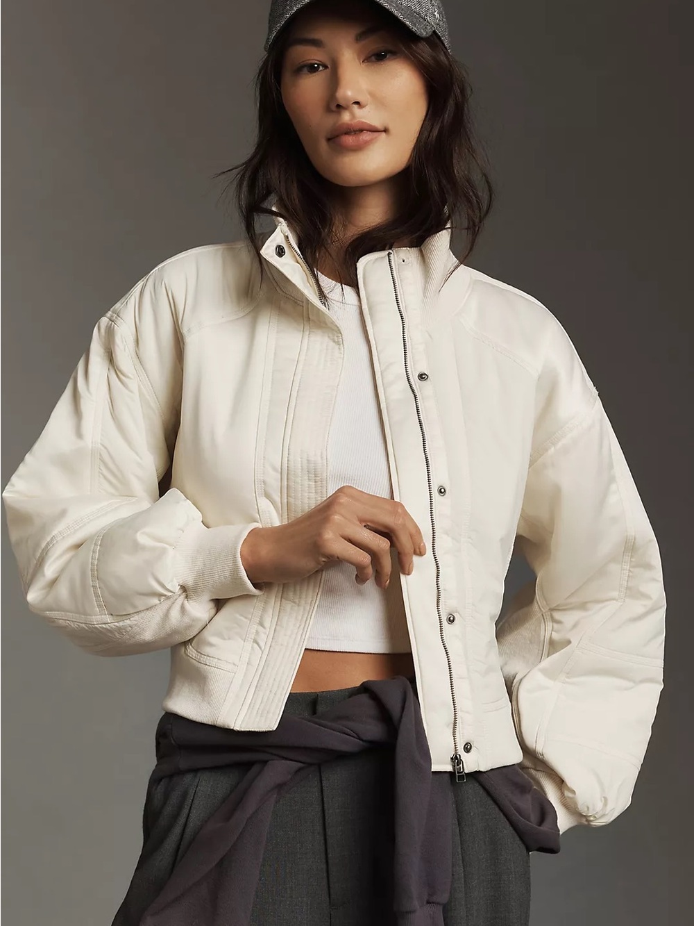 Daily Practice by Anthropologie Ivory Mixed-Media Bomber Jacket
er